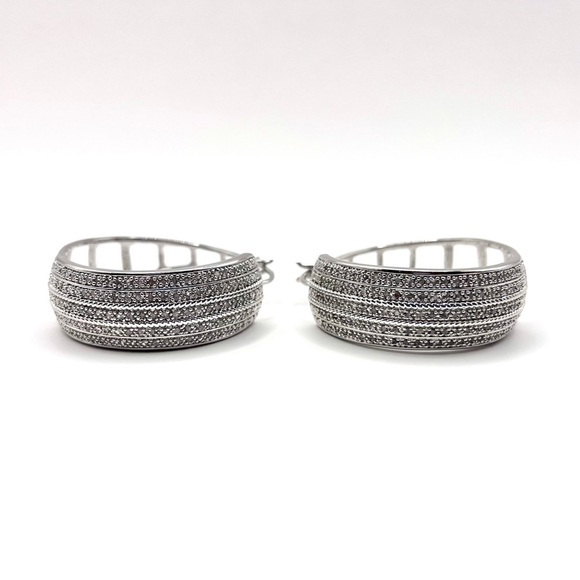 2.00 CT Natural Diamond XL Rhodium Hoops - Picture 3 of 5